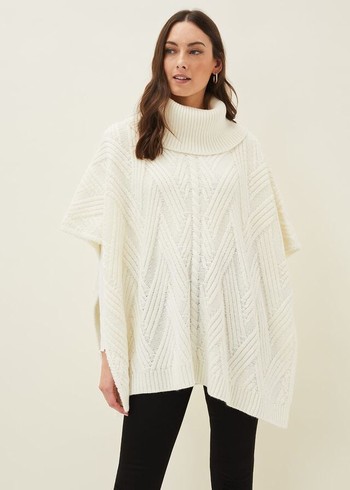 Phase Eight Melly Cable Cape Scarves White USA | 7365289-WQ